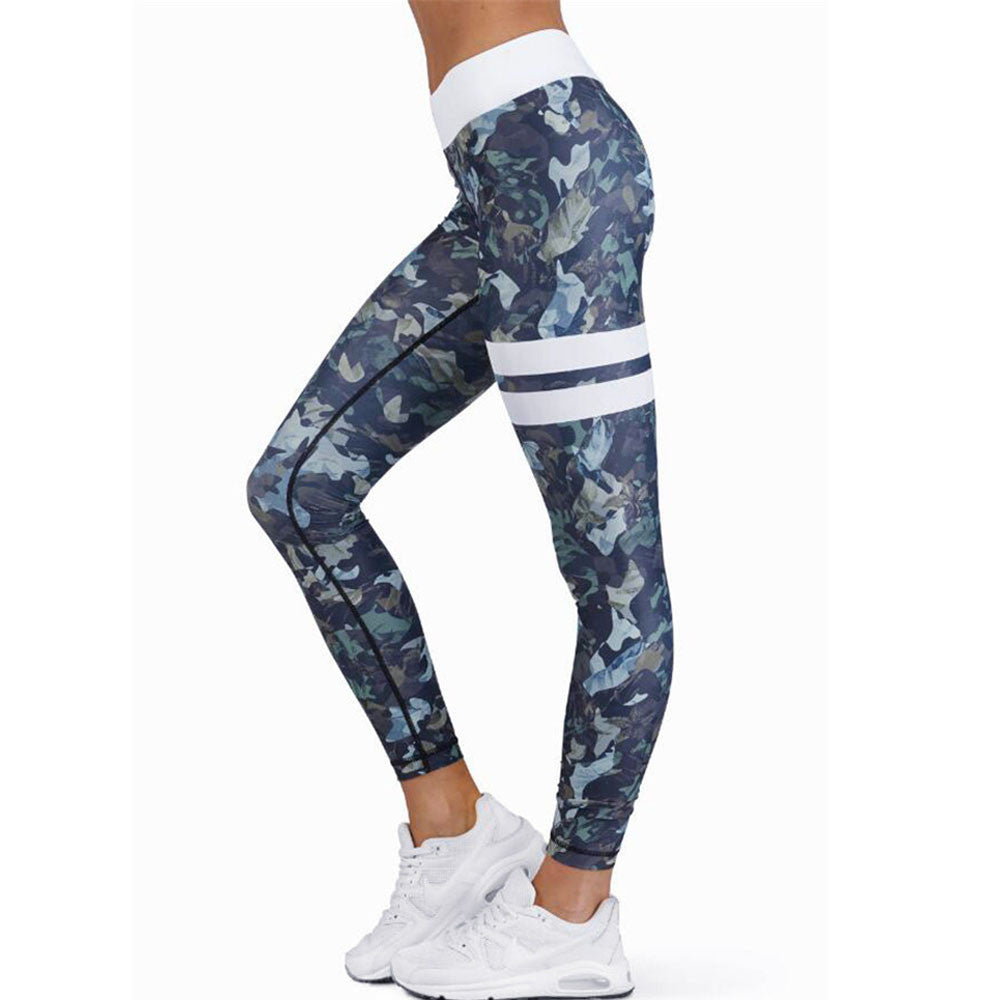 Blue Camouflage High Waist Yoga Leggings