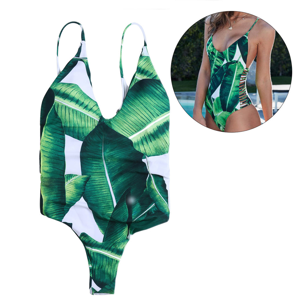 Tropical Lattice Side One-Piece Swimsuit