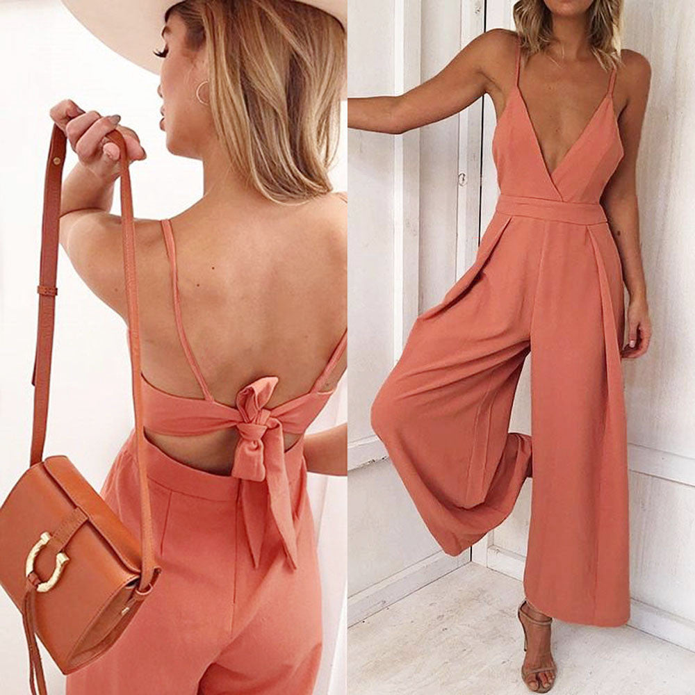 Women Causal V Neck Back Bow Jumpsuit Clubwear Bodycon Playsuit Romper - Cruz's Corner