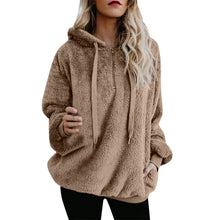 Women Hooded Sweatshirt Coat Winter Warm Wool Zipper Pockets Cotton Coat Outwear - Cruz's Corner