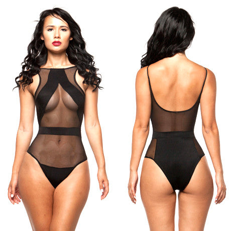 Mesh Open-Back Black One-Piece Swimsuit