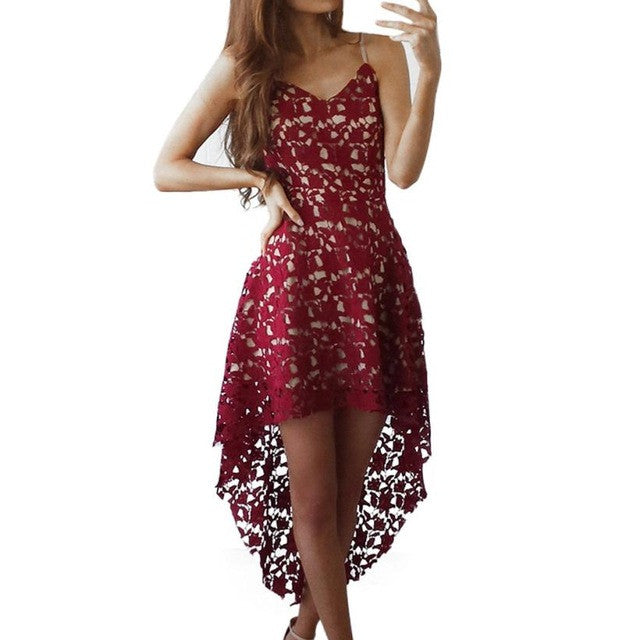 Lace Backless High Low Cocktail Dress