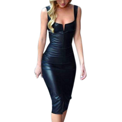 Sleeveless PU Leather Evening Dress