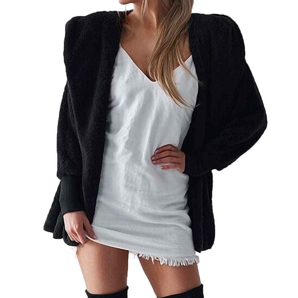 Womens Ladies Hooded Fluffy Coat Winter Jacket Cardigan Overcoat Outwear Jumper - Cruz's Corner