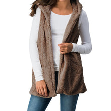 Women Lady Faux Fur Solid Hooded Outwear Sleeveless Pockets Warm Vest Waistcoat - Cruz's Corner